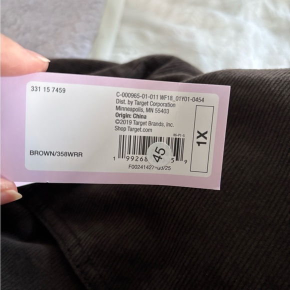 Wild Fable 1X Brown Dark Corduroy Pants Jeans Slim Boot Cut High Rise Retro - Picture 10 of 11